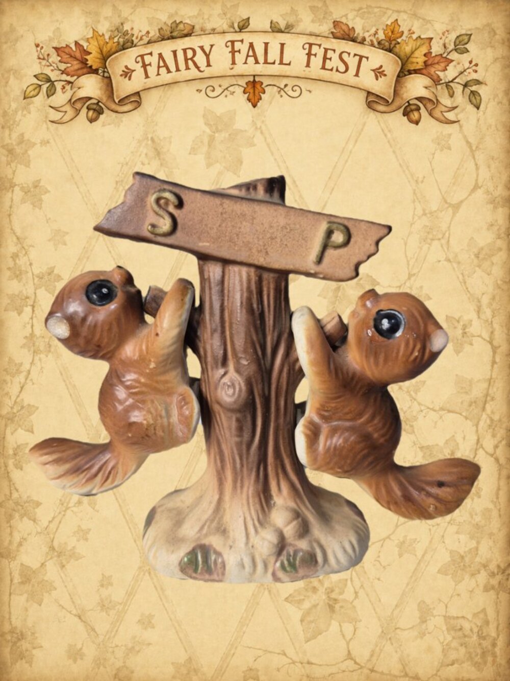 Woodland Whispers 🍃🧚♂️ Vintage Japan Squirrel on Tree Salt & Pepper Shakers